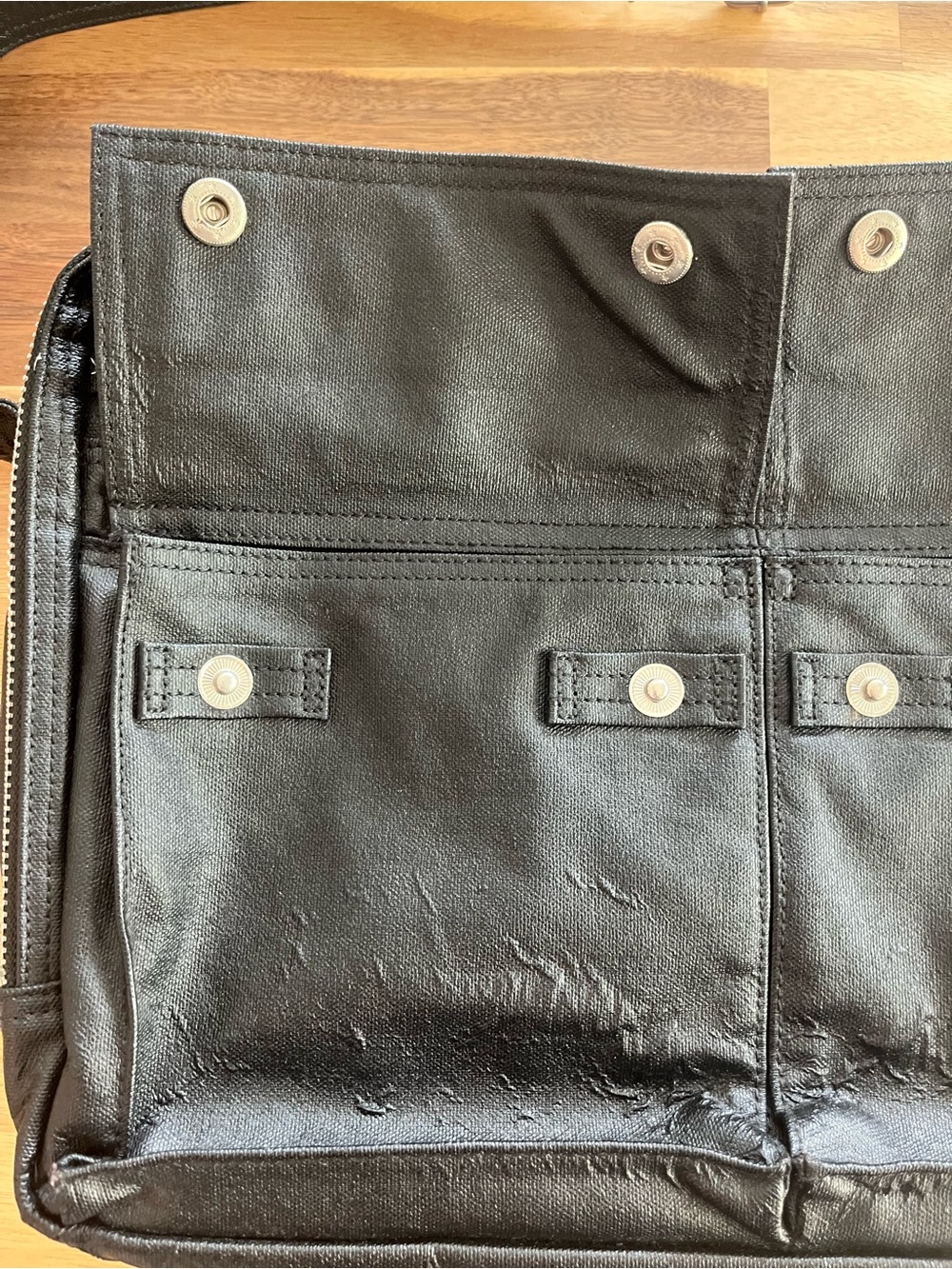 Porter International Black Leather Messenger Bag with Front Pockets - Picture 5 of 14